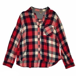 Como Vintage Red Plaid Shirt Blouse